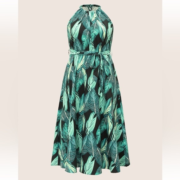 COPY - BloomChic Plus size Tropical Print Knotted Pocket Ruffles Belted Halter … - Picture 7 of 8